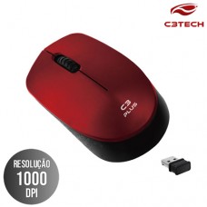 Mouse sem Fio RC/NANO 3 Botões 1000Dpi Design Ambidestro M-W17RD C3 Tech Vermelho